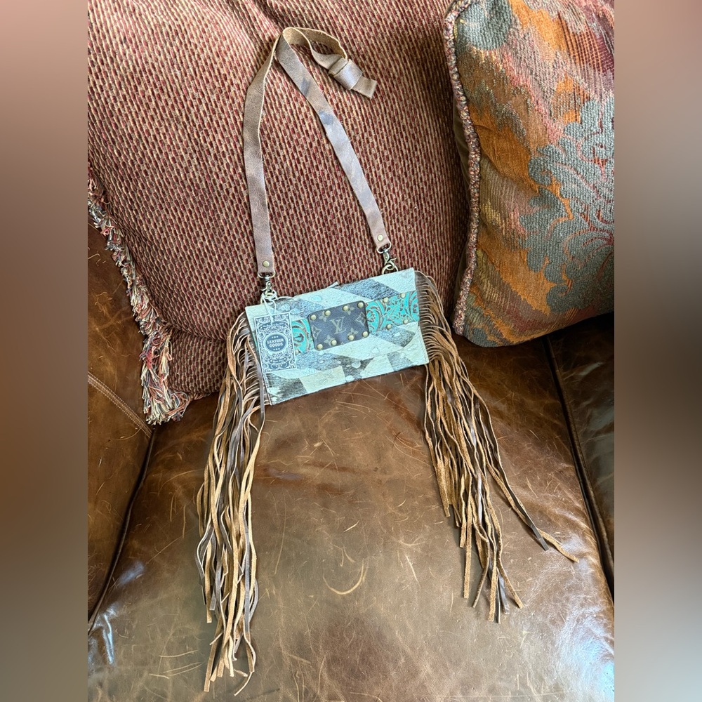 Keep It Gypsy Acid Wash Zebra Cowhide Genuine Design Patch Fringe Crossbody